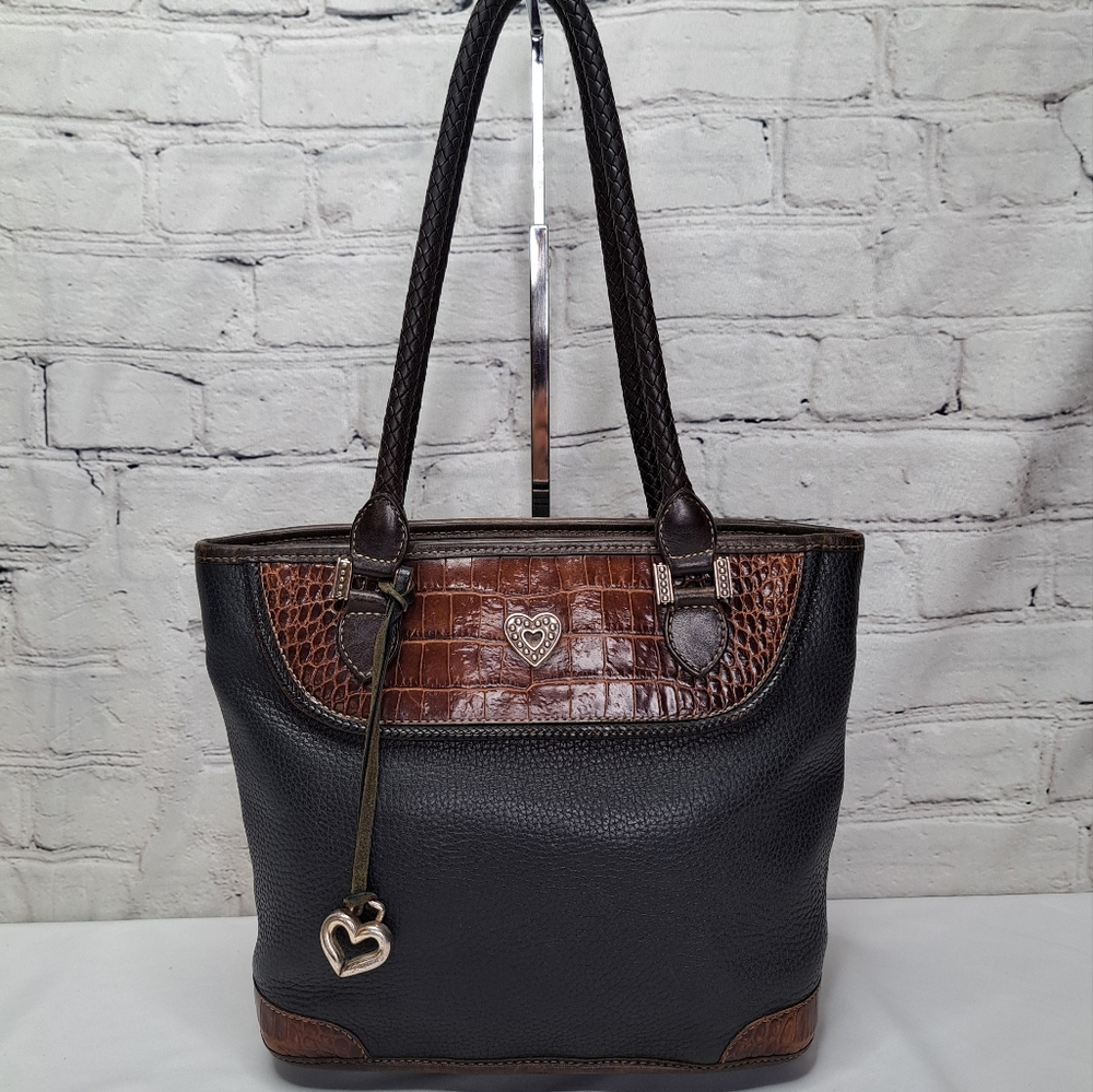 BRIGHTON CROC-EMBOSSED LEATHER TOTE BAG  BRAIDED DOUBLE-STRAP